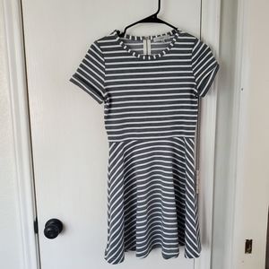 Gray and White Striped Ovi Dress A-Line Small